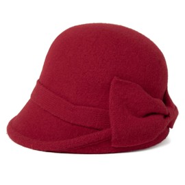 Comhats Wool 1920s Retro Fedora Hats Church Hats Winter Hat Women Felt Hat Ladies Classic Bowler Hat, 16209_Red
