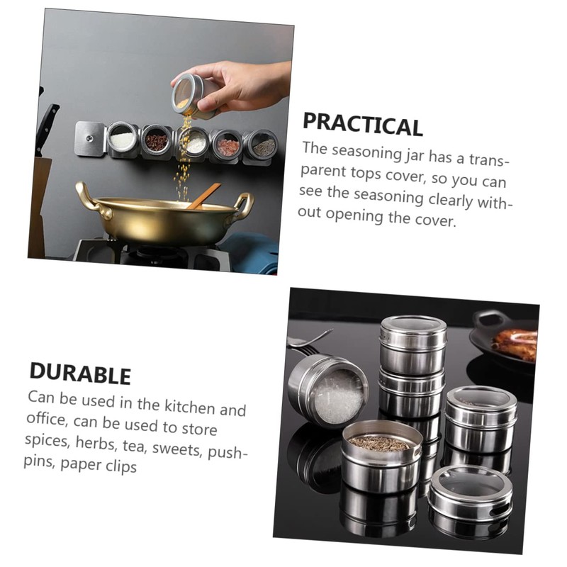 Sosoport 8pcs Magnetic Stainless Steel Spice Containers Airtight Spice Jars