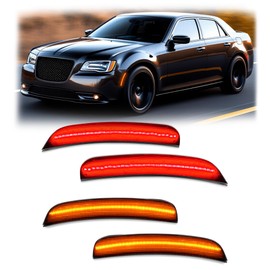 HECASA LED Side Marker Lights Compatible with 2015-2023 Chrysler 300 Replacement for CH2551136 CH2550136 Bumper Signal Parking Lamps 4Pcs Smoke Lens Front Yellow Rear Red LED