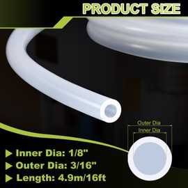 METALLIXITY Silicon Tubing(1/8" ID x 3/16" OD x 16Ft), Pure Silicone Hoses High Temp - for Printer, Hot Water Dispenser, Engine, Brewing, Fish Tank Air Pump, Pump Transfer, Clear