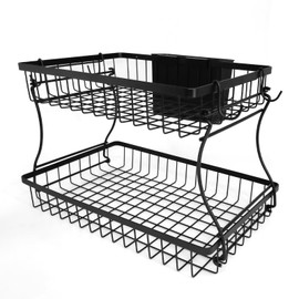 Vilnemenes 2-Tier Metal Storage Basket Countertop Organizer Detachable Fruit Vegetable Basket for Kitchen, Fruits, Vegetables, Snacks & Bathroom