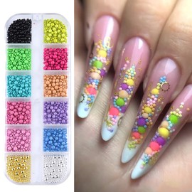 3D Mixed Sizes Nail Art Studs Nail Charms Colorful Mini Metal Caviar Nails Beads for Acrylic Nails, Candy Color Steel Ball Nail Rivets Jewelry DIY Crafts Nail Art Decoration Accessories