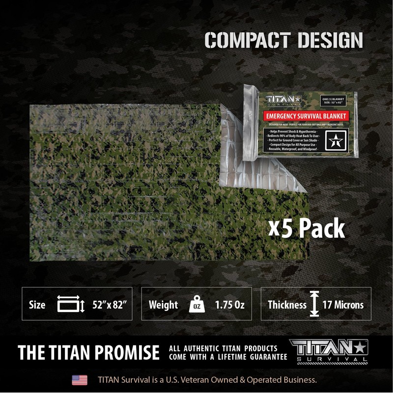 TITAN Survival Mylar Survival Blankets 5 Pack 52” x 82”