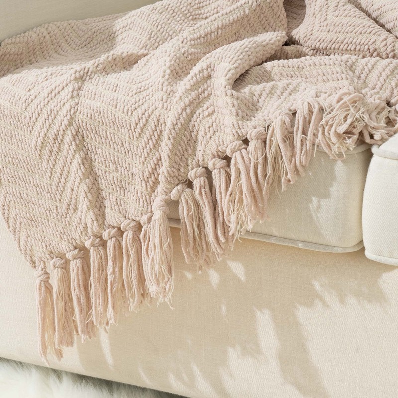 Battilo Beige Throw Blanket for Sofa Bed Couch Chair, Beige