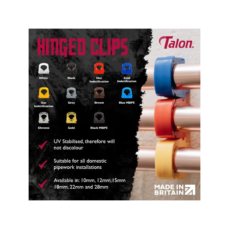 Talon - ‎18mm Single Hinged Pipe Clips - Pack of