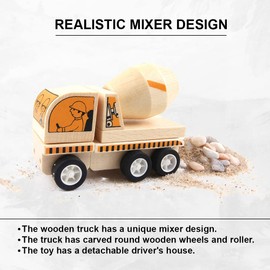 Udeas Wooden Concrete Mixer - Educational Wooden Toy from 3 Years, Sand Toy Vehicles with Rotating Functions, Robust Construction Vehicle, Non-Toxic Paints, Removable Cabin, Creative Fun for Children