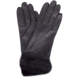 SNUGRUGS Womens Super Soft Stylish Leather Winter Glove/Gloves with Faux Fur Trim - Black - Medium (7")