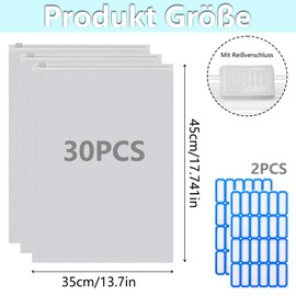 GESDYO 30Pcs Ziplock Bags 35x45cm Reusable Frosted Plastic Travel Storage Bags with Zip Lock Seal No Holes Waterproof Luggage Organiser Pouches for Clothes, Hospital & Office Supplies