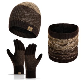 INSISMY Winter Beanie Hat Scarf for Men with Touchscreen Gloves Skull Cap Neck Warmer Scarves for Men Women Fleece Lined Unisex Coffee