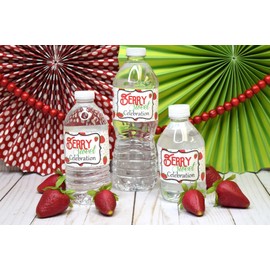 Strawberry Berry Sweet Celebration Birthday Themed Waterproof Water Bottle Sticker Wrappers 20 Wrap Around Labels Sized 1.75" x 8.5" by AmandaCreation