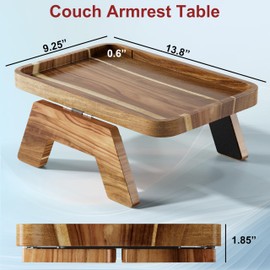 ZUJJAFY Couch Armrest Table, Acacia Wood Couch Arm Tray, Clip-On Sofa Arm Tray Table for Drink Eating Snacks Remote and Control