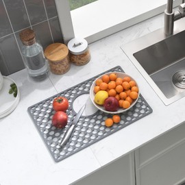 Brovy Kitchen Sink Mats,17.6''x 11.6'' Silicone Sink Mats for Bottom of Kitchen Sinks, Heat Resistant Non-Slip Foldable Small Silicone Sinks Protector Mat(Grey)