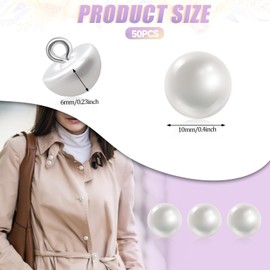 Hariendny 50PCS 10mm Pearl Buttons with Shank Round Pearl Buttons Decorative Buttons for Wedding Dresses, Sewing, Shirts, Jewelry Decorations, DIY Crafts Plastic Resin Sewing Buttons, white