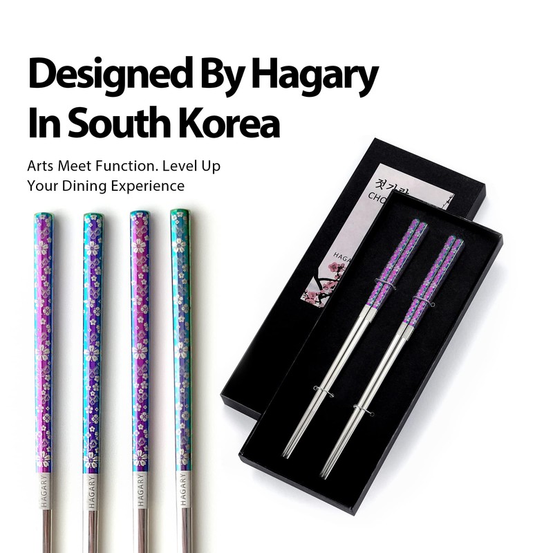 Hagary Cherry Blossom Rainbow Chopsticks Metal Chopsticks Reusable Designed In