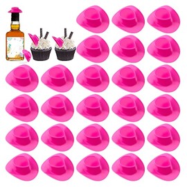 30PCS Plastic Mini Western Cowboy Cowgirl Hat Cute Miniature Hat for Party Accessories Toy Doll Dress Up Play House Games (Pink)