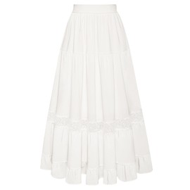 Belle Poque Women Boho Chic Midi Skirt Flowy High Waisted Tiered Maxi Skirts Pockets Beach Vacation White M