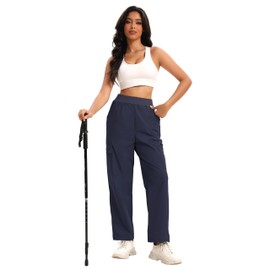 Womens Hiking Pants, Lightweight Resistant Work Pants, Women's Joggers Pants, Cargo Pants Zipper Pockets, Water Resistant Navy Blue