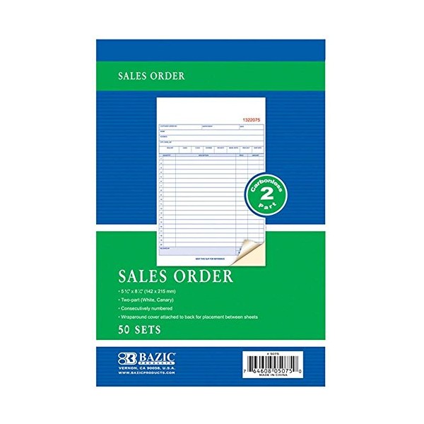 Bazic Products Carbonless 2 Part Sales Order Forms, 12 Books - 50 Sets Per Book