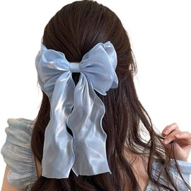 Uoocg Silky Hair Bow Women's Hair Clip with Large Bow French Hair Bows Clip for Women Girls (Blue)