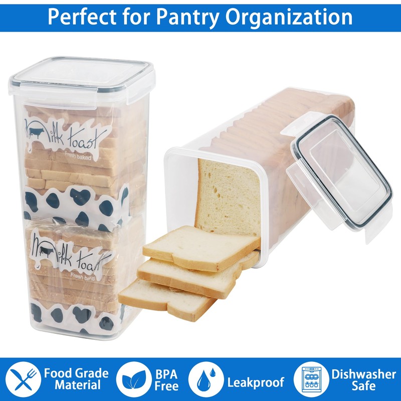 Tiawudi 2 Pack Bread Box, Plastic Bread Container, Bread Storage
