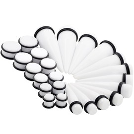 Oyaface 24PC Big Gauges Kit Ear Stretching 00G-20mm Acrylic Taper Plug Tunnels Piercing White Kits