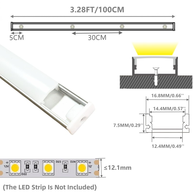 THMOOTHER LED Strip Pre-Drilled U Channel Diffuser 6-Pack 3.28FT,Surface Mounted