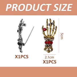 TVSVKWE 2 Pieces of Diamond-Set Brooch, Skull Hand Brooch, Retro Punk Style Jewelry, Creative Personality Jewelry, Clothing Accessories.