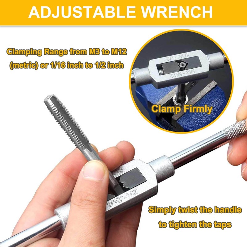 COLYUPO 8Pcs Thread Taps Set Adjustable Tap Wrench Kit with