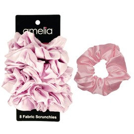 Eight (8), Pink, Soft Satin Scrunchies.