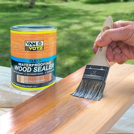 VAN VOTZ Clear Waterproofing Wood Sealer [1-Gallon] - Premium Outdoor Protective Wood Finish. Semi-Gloss Water-Based Varnish for Exterior Wood with Durability in All Weather Conditions.