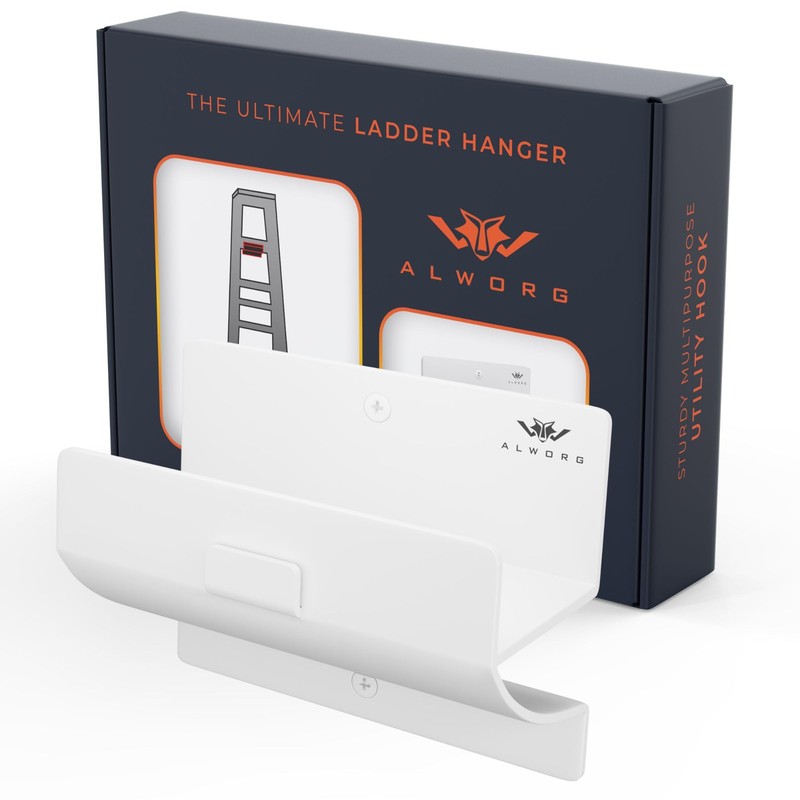 White Ladder Hooks for Garage Wall - Step Ladder Holder