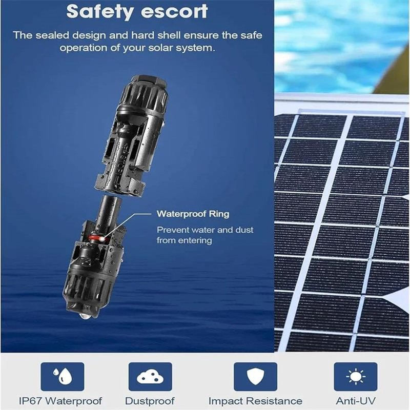 Solar MC4 4 Pairs Black Waterproof Connector Set with Mounting