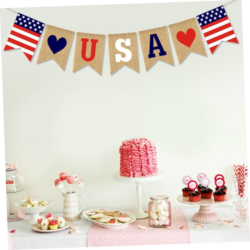 ABOOFAN Dependence Day Celebration USA Flag Burlap Bunting Patriotic Decor