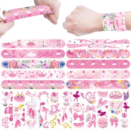 60PCS Ballerina Party Set, 30PCS temporäre Tattoos, 30PCS Slap Armbänder, Ballett Geburtstag Zubehör, Frauen Tanzparty Dekoration, Geschenke, Klassenzimmer Belohnungen, Dekor für Kinder