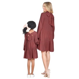 Mommy and Me Dresses - Bow Back Tiered Pocket Dress Women Boho Cute Family Matching Outfits Photoshoot, Gifts for Mom (Soft Jersey - Rosewood, Large)