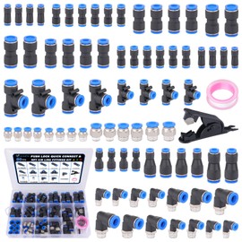 XaXmTee 80 Pcs Quick Connect Air Line Fittings Kit Pneumatic Push Lock Air Fittings 1/8",1/4",3/8",1/2" Push to Connect & NPT Thread Air Hose Fittings Quick Release Airline Fitting Kit