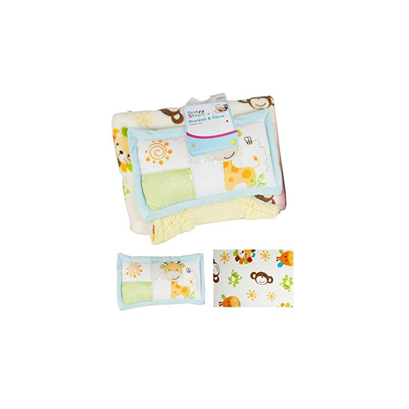 First Steps Soft Sherpa Blanket Pillow Soft Toddler Crib Basket