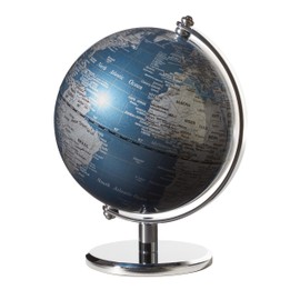 TROIKA Gagarin Mini Globe Diameter 13 cm Metallic Blue Seas & Silver-Coloured Land Surfaces, Chrome-Plated Metal Base, Soft Felt Base, Movable Axle - in Pretty Box, Ideal as a Gift