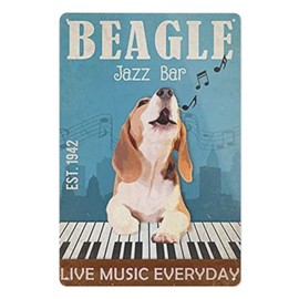 Rovsiogne Signs Beagle Dog Jazz Bar Tin Metal Hanging Props Home Wall Art Decor 8 x 12 inches