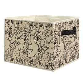 uinwk Abstract Boho Floral Woman Face Storage Bins, Minimalist Boho Neutral Botanical Collapsible Storage Box Laundry Basket with Handle for Home Bedroom Bathroom Office Clothes Toys Books
