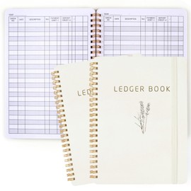 Utron Budget Book, 2PCS Ledger Book, 5.8" x 8.3" Beige Accounting Ledger Book, Spiral Design Ledger Book for Business or Personal Bookkeeping, Tracking Money in and Out (Beige)