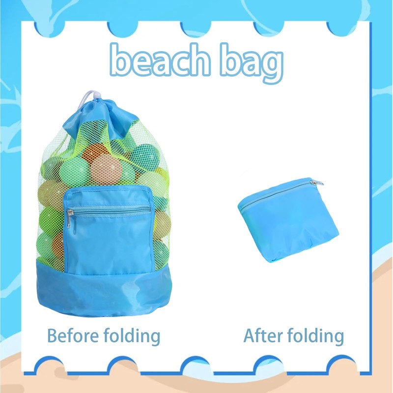 AYNKH Foldable Beach Toy Bag, Mesh Beach Bag with Adjustable
