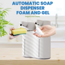Automatic 2-in-1 Double Head Foam and Gel Soap Dispenser, Kitchen and Bathroom Countertop, Wall Mounted, Rechargeable Touchless, USB Charging, 27oz/800ml, 4 Levels Mode Control with IPX6 Waterproof.