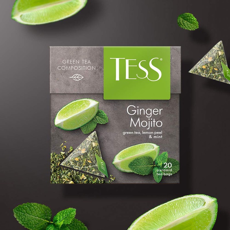 Tess Ginger Mojito Green Tea Composition Lemon Peel and Mint
