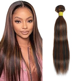 14 Inch Fb30 Bundle Ombre Straight Human Hair Bundles Two Tone Black Mixed With Color 30 Brown Bundle P1B30 Highlight Bundles Human Hair For Black Women 100G