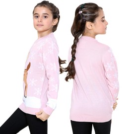 NOROZE Girls Christmas Jumper 3D Kids Bird Reindeer Retro Pullover Sweater, Christmas Sweater Girls (Reindeer Pink, 7-8 Years)