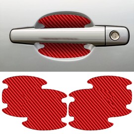 GLSOWEE GLSOWEE 4PCS Car Door Handle Cup Scratch Protectors, Carbon Fiber Car Door Handle Bowl Sticker, Universal Auto Doors Handles Cup Paint Guard Cover Protective Film for Cars (Red-4PCS)