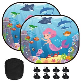 MONCAP 2 Pack Car Window Shades for Baby Car Sun Shade Cars Rear Sunshades UV-Protection Sun Visor for Car with Marine Animal Pattern 8pcs Suction Cups Storage Bag to Protect Baby Kid Teen Pet