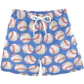 visesunny Boys Swim Trunks Toddler Swim Shorts Baseball Ball Blue Pattern Little Boys Bathing Suit Swimsuit Toddler Boy Swimwear