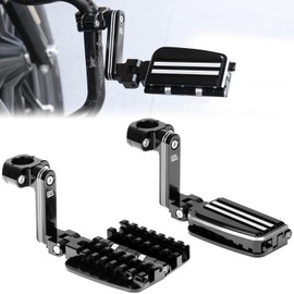 KEMIMOTO CNC Aluminum Highway Pegs with Expandable Heel Rests 1.25" Highway Long Angled Pegs Adjustable Fit for Street Glide Road King Road Glide Softail Dyna Sportster 1-1/4" Engine Guard Black